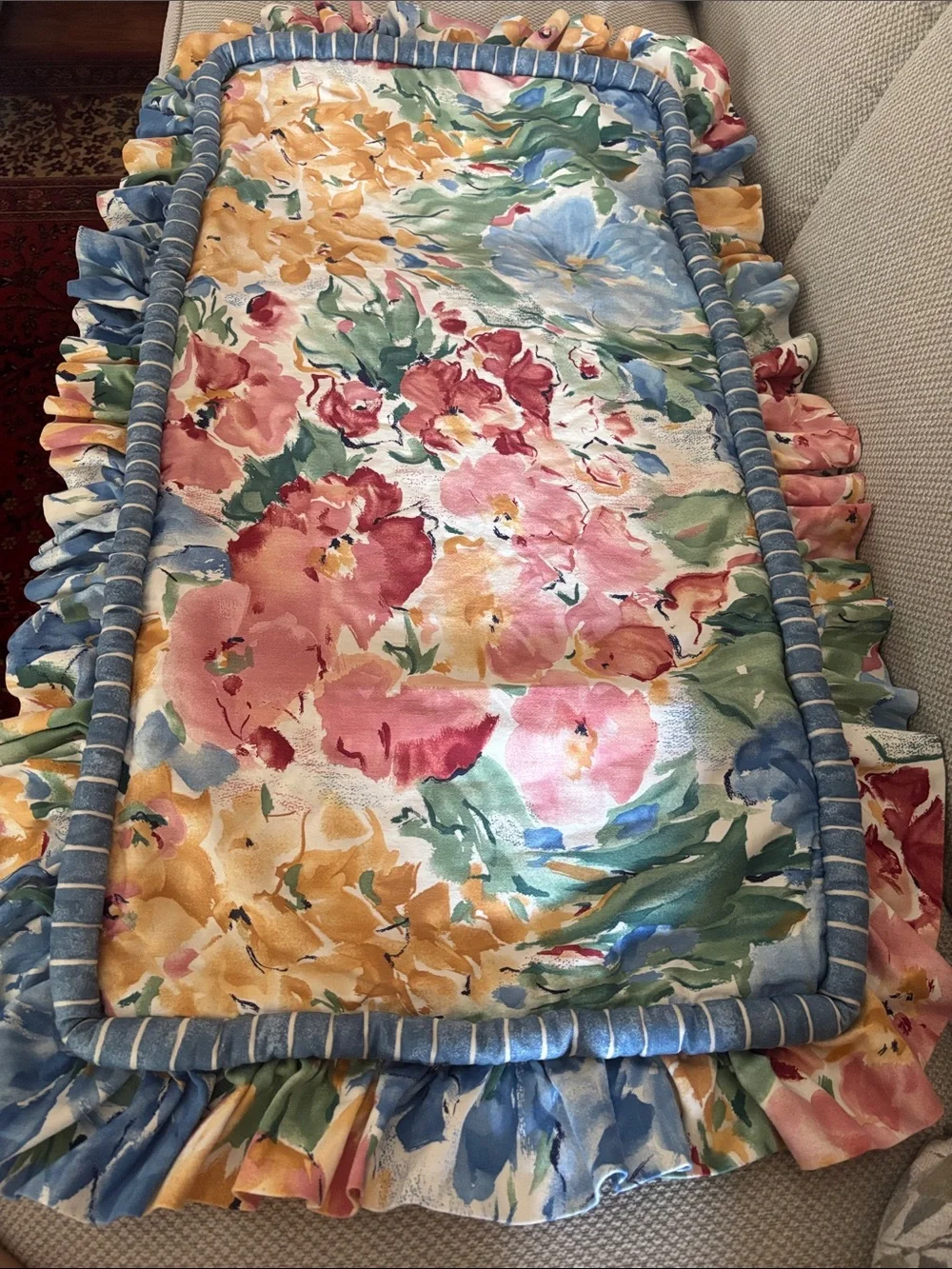 Floral Ruffled Decorator Rectangular Accent Pillow Cover Fits 15 x 30 inch